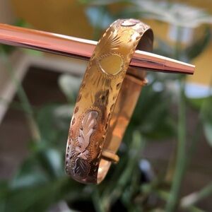 Gold Adjustable Bangle with Silver & Copper Details